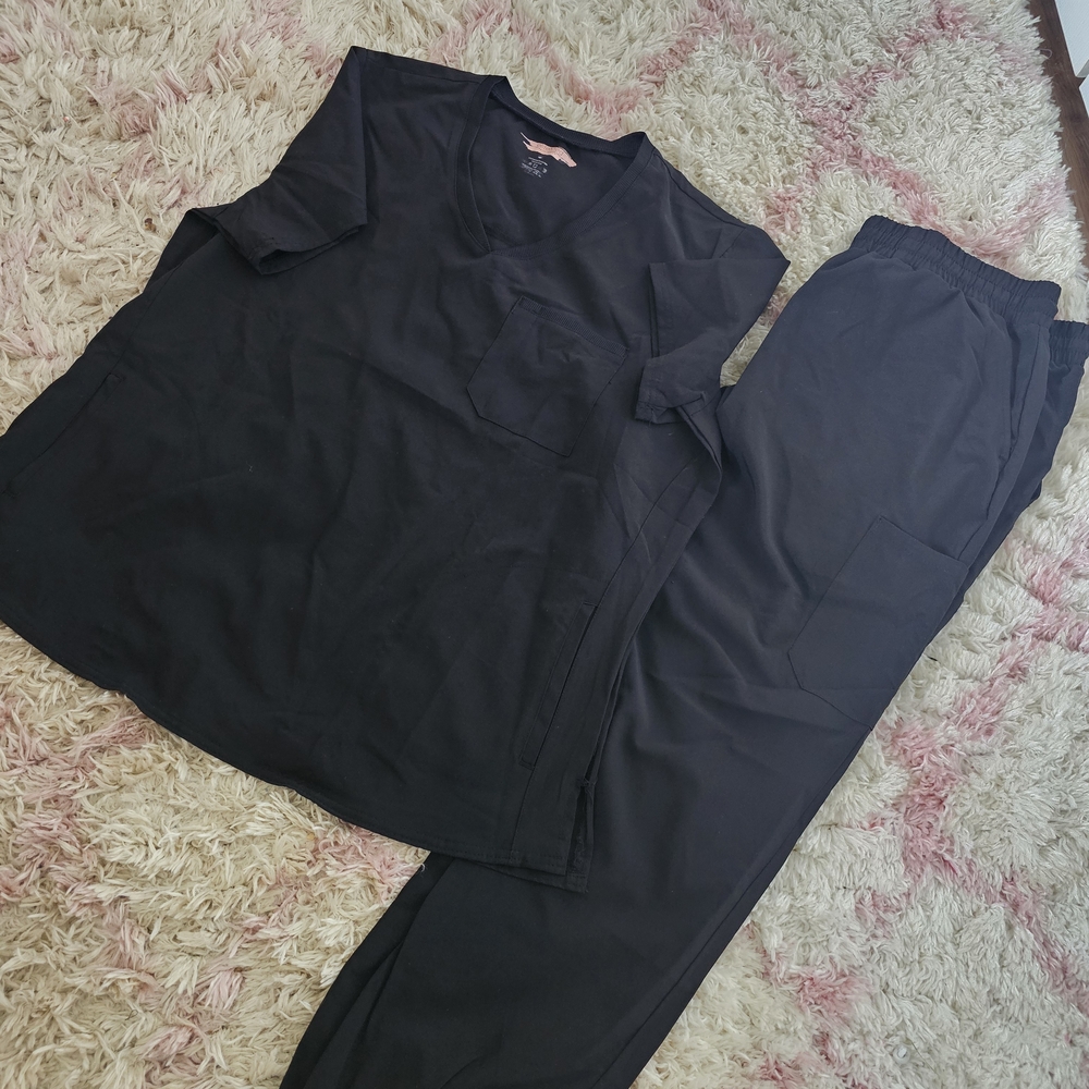 Black V-Neck Joggers Scrub Set